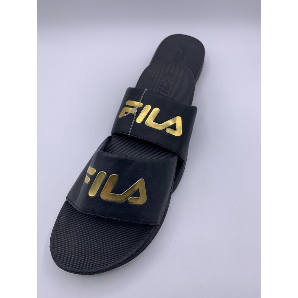 Fila Slide Sandal Women Sleek ST Black Gold Size 8